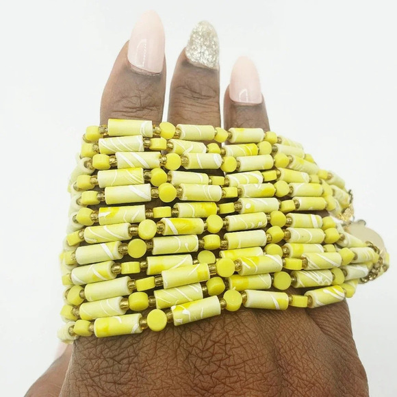 Vintage Beaded Necklace | Yellow & White | 60s - Picture 3 of 5